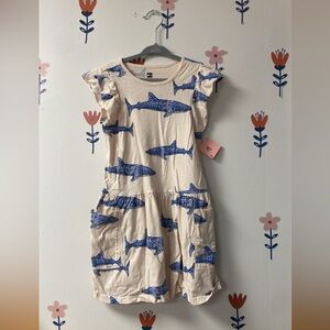 Tea collection sz 7 Kids Shark Print Dress - Blue and Cream